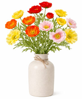Mica Decorations Boeket Kunstbloemen Klaprozen Poppy - H62 cm - 4 kleuren mix - 10x stelen kunstbloemen