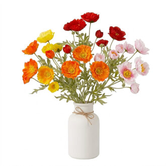 Mica Decorations Boeket Kunstbloemen Klaprozen Poppy - H62 cm - 4 kleuren mix - 12x stelen kunstbloemen
