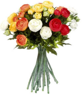 Mica Decorations Boeket - kunstbloemen - oranje/wit - Ranunculus/ranonkel - 35 cm