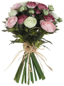 Mica Decorations Boeket - kunstbloemen - roze/wit - Ranunculus/ranonkel kunstbloemen - 35 cm