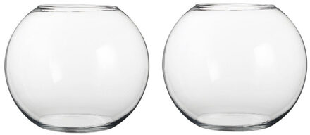 Mica Decorations Bolvaas/komvaas - 2x - glas - vissenkom model - H40 cm - vaas - bloemenvaas