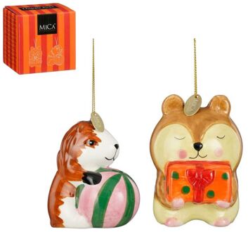 Mica Decorations Cavia en Hamster - Kerstornament - L.bruin