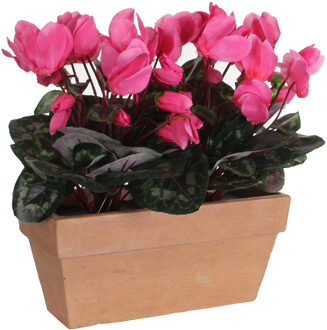 Mica Decorations Cyclaam balkon kunstplant roze in keramieken pot L29 x B13 x H33 cm