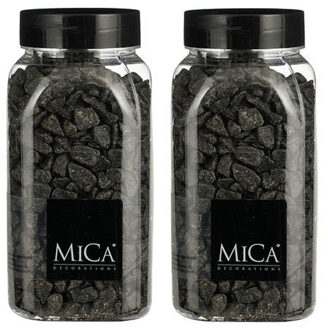 Mica Decorations Decoratie/hobby mini steentjes - 2x - donkergrijs - 650 ml potje - 5 -8 mm korrels