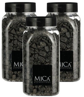 Mica Decorations Decoratie/hobby mini steentjes - 3x - donkergrijs - 650 ml potje - 5 - 8 mm korrels