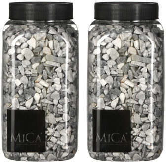 Mica Decorations decoratie steentjes - 2x - grijs - 1 kilo - 650ml - hobby steentjes