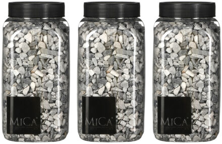 Mica Decorations decoratie steentjes - 3x - grijs - 1 kilo - 650ml - hobby steentjes