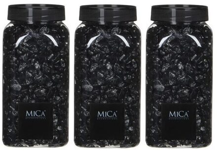 Mica Decorations decoratie steentjes - 3x - zwart - 1 kilo - 650ml - hobby steentjes