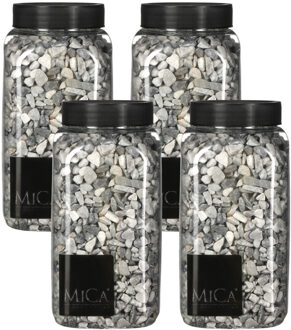 Mica Decorations decoratie steentjes - 4x - grijs - 1 kilo - 650ml - hobby steentjes