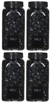 Mica Decorations decoratie steentjes - 4x - zwart - 1 kilo - 650ml - hobby steentjes