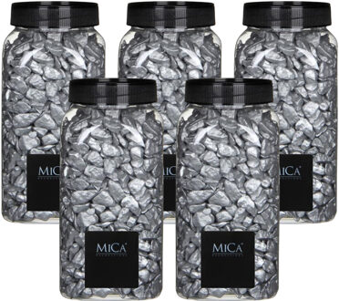 Mica Decorations decoratie steentjes - 5x - zilver - 650ml - hobby steentjes