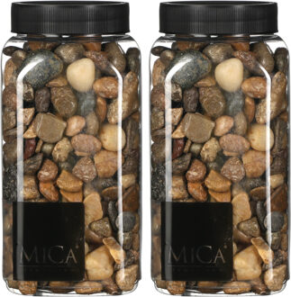 Mica Decorations decoratie stenen - 2x - 1 kilo - 650ml - donkerbruin mix - hobby steentjes