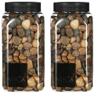 Mica Decorations decoratie stenen - 2x - 1 kilo - 650ml - donkerbruin mix - hobby steentjes
