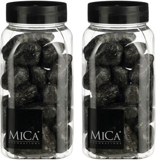 Mica Decorations decoratie stenen - 2x - 650ml - groot - antraciet mix - hobby steentjes