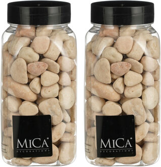 Mica Decorations decoratie stenen - 2x - 650ml - groot - licht beige mix - hobby steentjes