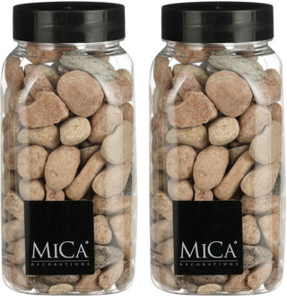 Mica Decorations decoratie stenen - 2x - 650ml - groot - roestbruin mix - hobby steentjes