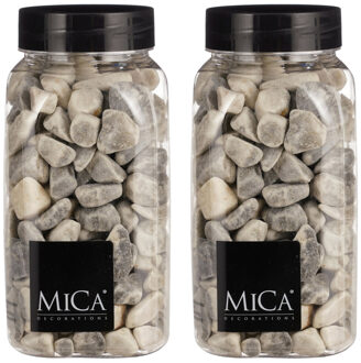 Mica Decorations decoratie stenen - 2x - 650ml - lichtgrijs mix - hobby steentjes