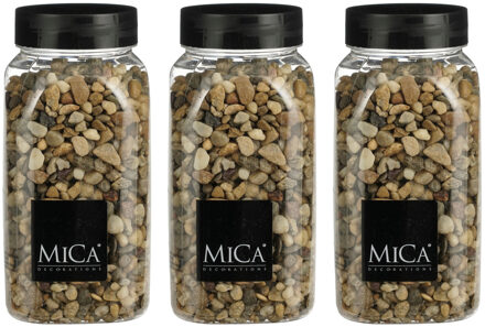 Mica Decorations decoratie stenen - 3x - 1 kilo - 650ml - bruin mix - hobby steentjes
