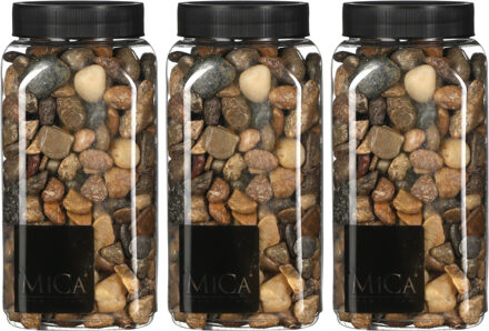 Mica Decorations decoratie stenen - 3x - 1 kilo - 650ml - donkerbruin mix - hobby steentjes