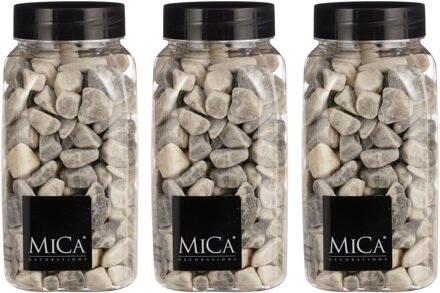 Mica Decorations decoratie stenen - 3x - 1 kilo - 650ml - grijs mix - hobby steentjes
