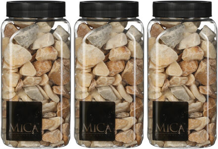 Mica Decorations decoratie stenen - 3x - 1 kilo - 650ml - lichtbruin mix - hobby steentjes