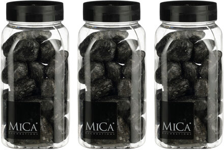 Mica Decorations decoratie stenen - 3x - 650ml - groot - antraciet mix - hobby steentjes