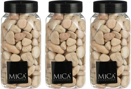 Mica Decorations decoratie stenen - 3x - 650ml - groot - licht beige mix - hobby steentjes