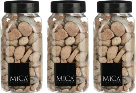 Mica Decorations decoratie stenen - 3x - 650ml - groot - roestbruin mix - hobby steentjes