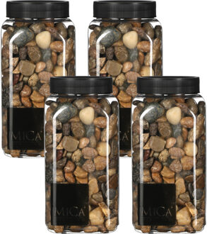 Mica Decorations decoratie stenen - 4x - 1 kilo - 650ml - donkerbruin mix - hobby steentjes
