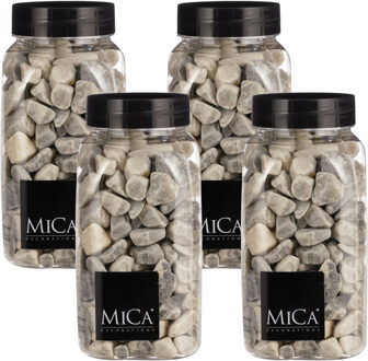 Mica Decorations decoratie stenen - 4x - 1 kilo - 650ml - grijs mix - hobby steentjes