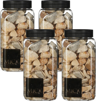 Mica Decorations decoratie stenen - 4x - 1 kilo - 650ml - lichtbruin mix - hobby steentjes