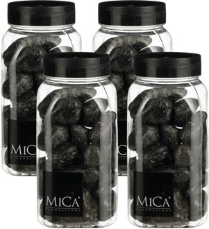 Mica Decorations decoratie stenen - 4x - 650ml - groot - antraciet mix - hobby steentjes