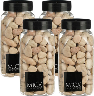 Mica Decorations decoratie stenen - 4x - 650ml - groot - licht beige mix - hobby steentjes