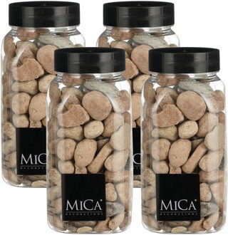 Mica Decorations decoratie stenen - 4x - 650ml - groot - roestbruin mix - hobby steentjes
