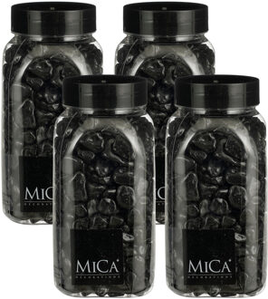 Mica Decorations decoratie stenen - 4x - 650ml - zwart mix - hobby steentjes
