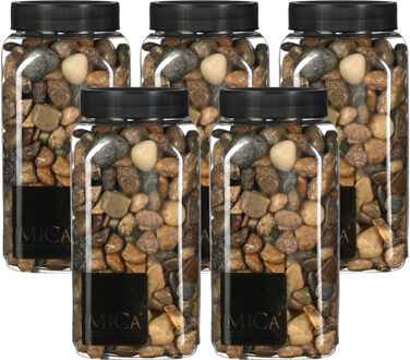 Mica Decorations decoratie stenen - 5x - 650ml - donkerbruin mix - hobby steentjes