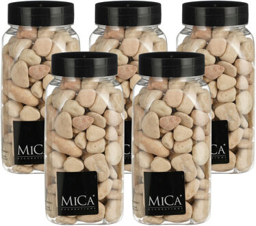 Mica Decorations decoratie stenen - 5x - 650ml - groot - licht beige mix - hobby steentjes