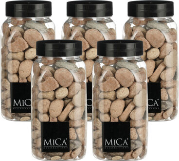 Mica Decorations decoratie stenen - 5x - 650ml - groot - roestbruin mix - hobby steentjes