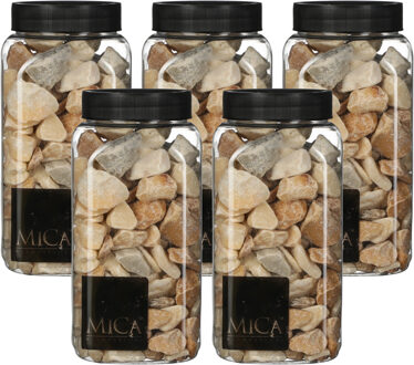 Mica Decorations decoratie stenen - 5x - 650ml - lichtbruin mix - hobby steentjes