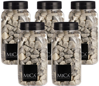 Mica Decorations decoratie stenen - 5x - 650ml - lichtgrijs mix - hobby steentjes