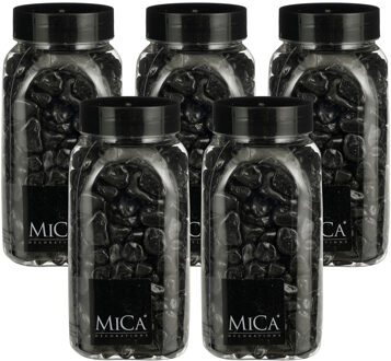Mica Decorations decoratie stenen - 5x - 650ml - zwart mix - hobby steentjes