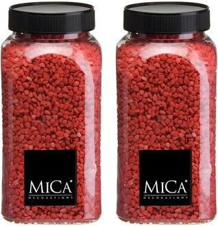 Mica Decorations decoratie stenen/granulaat - 2x - 650ml - rood - hobby steentjes