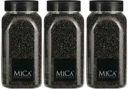Mica Decorations decoratie stenen/granulaat - 3x - 650ml - antraciet - hobby steentjes
