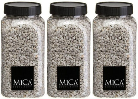 Mica Decorations decoratie stenen/granulaat - 3x - 650ml - lichtgrijs - hobby steentjes