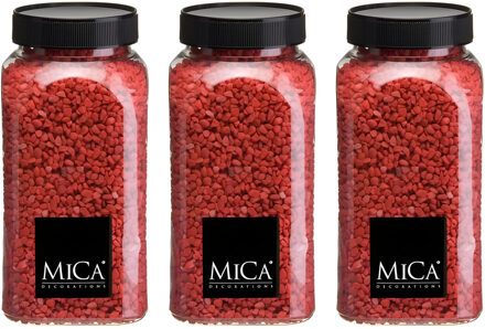 Mica Decorations decoratie stenen/granulaat - 3x - 650ml - rood - hobby steentjes