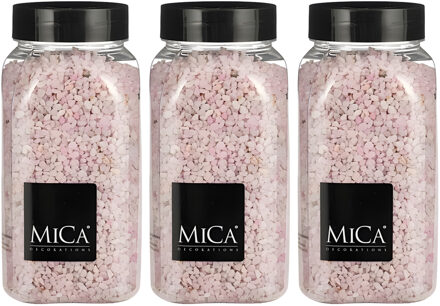 Mica Decorations decoratie stenen/granulaat - 3x - 650ml - roze - hobby steentjes