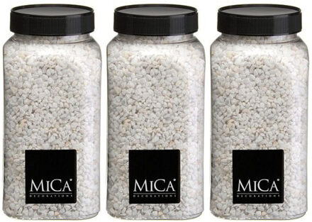 Mica Decorations decoratie stenen/granulaat - 3x - 650ml - wit - hobby steentjes