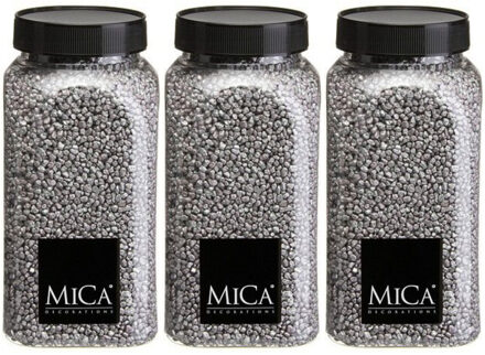 Mica Decorations decoratie stenen/granulaat - 3x - 650ml - zilver - hobby steentjes