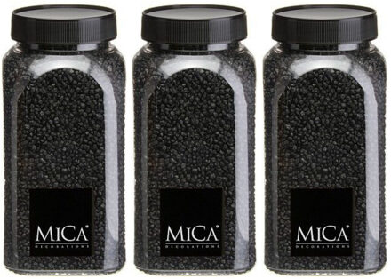 Mica Decorations decoratie stenen/granulaat - 3x - 650ml - zwart - hobby steentjes