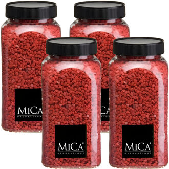 Mica Decorations decoratie stenen/granulaat - 4x - 650ml - rood - hobby steentjes